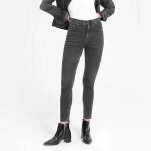 EVERLANE High Rise Skinny Jean Washed Black Tan Faded Stretchy 26